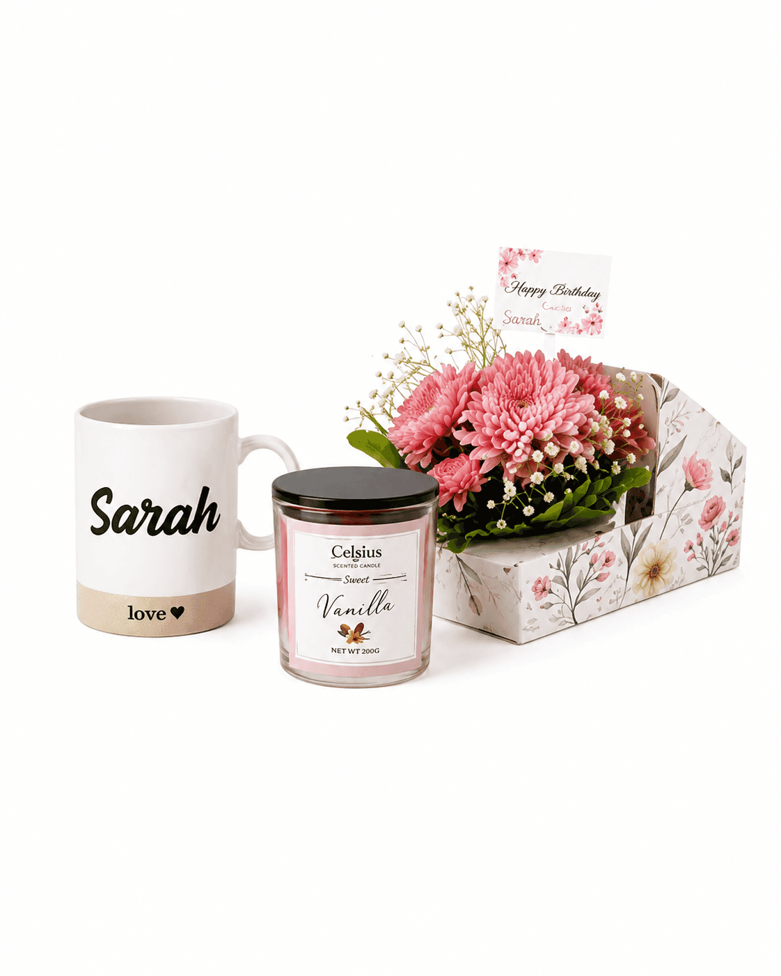 Luxury Personalized Mug, Candle & Fresh Flower Gift Box