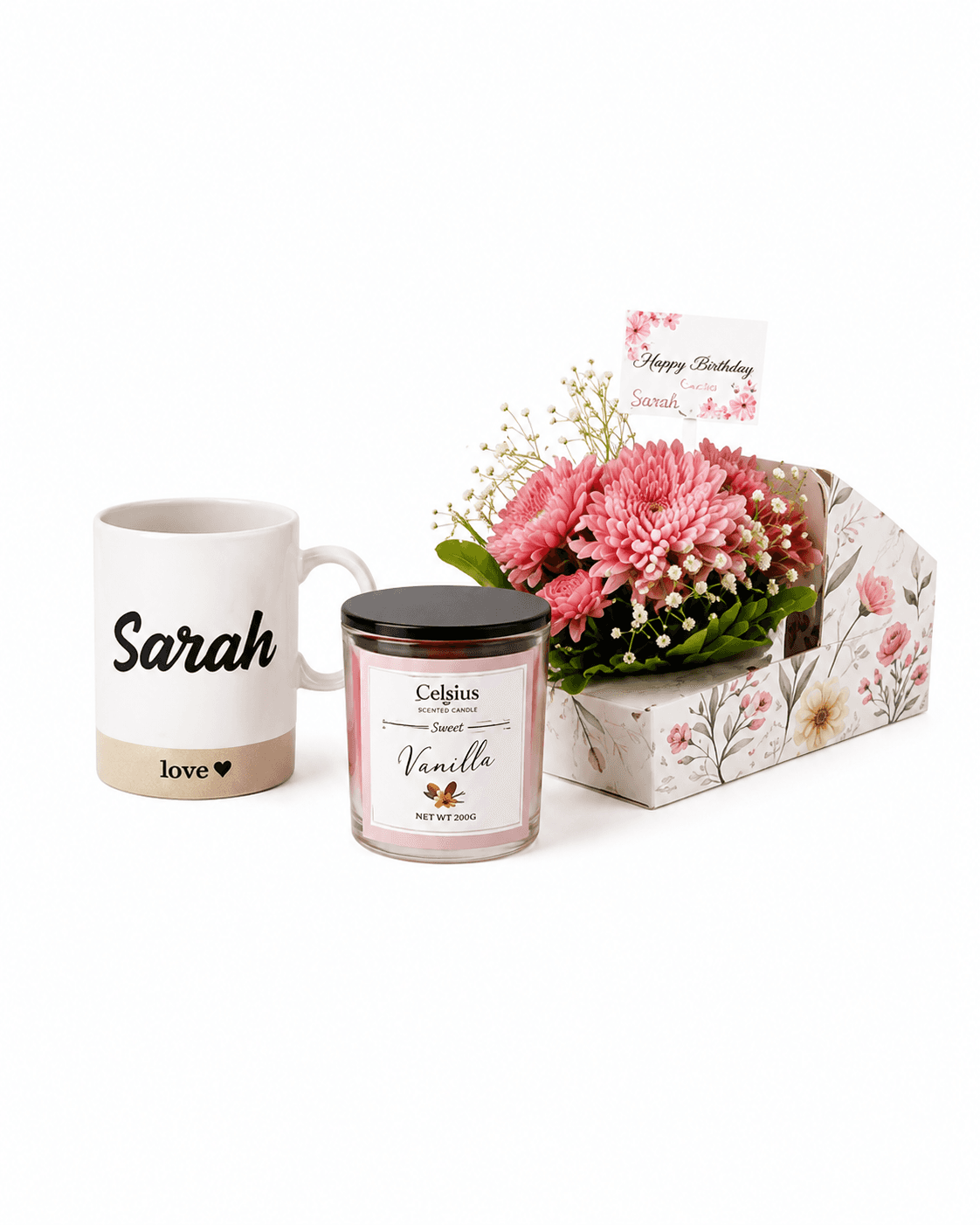 Luxury Personalized Mug, Candle & Fresh Flower Gift Box