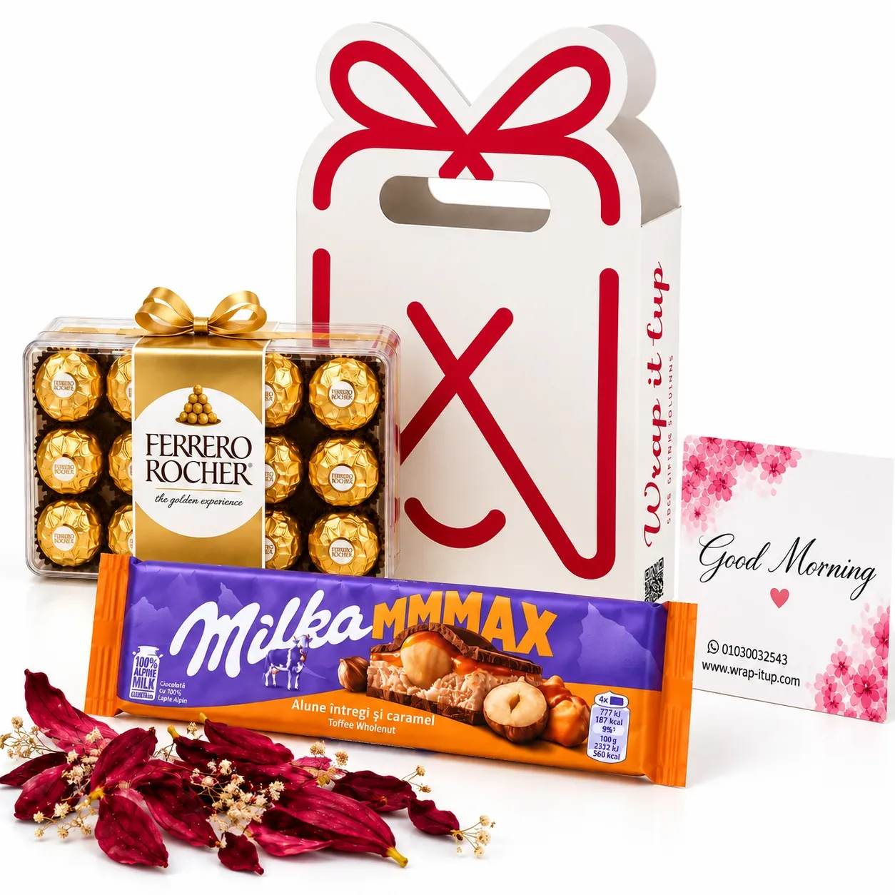Rocher Chocolates + Milka + Gift Bag + Dried Flowers + Greeting Card