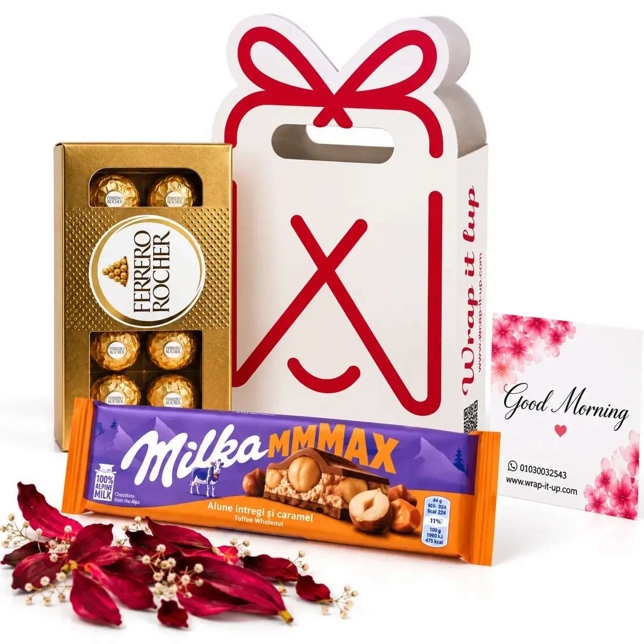 Rocher Chocolates + Milka + Gift Bag + Dried Flowers + Greeting Card