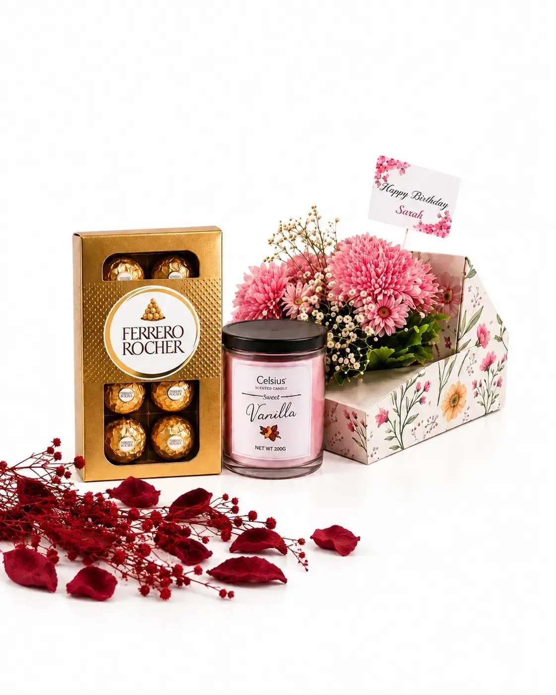 Luxury Ferrero, Candle & Flower Gift Box